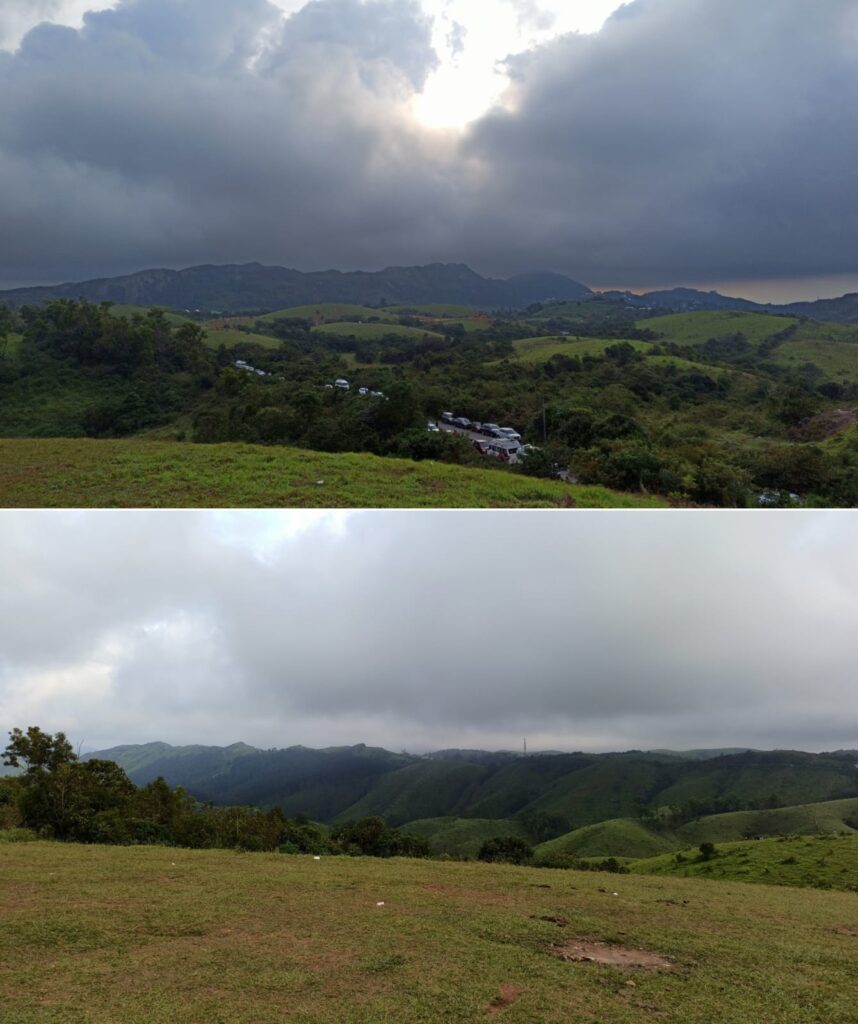 (Note: All the cars parked on road sides belong either to the visitors on the Motta Kunnu or those who couldn’t find a parking spot at the Vagamon Meadows parking ground.)